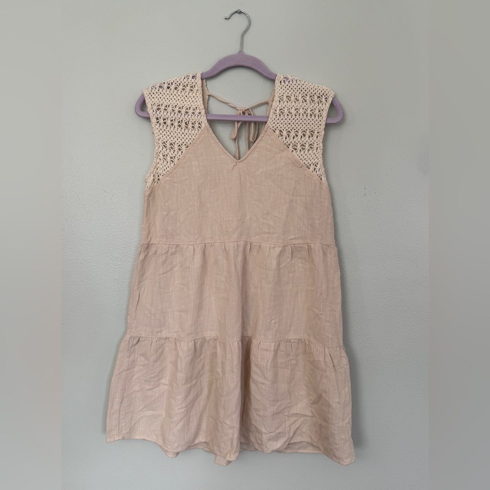 Altar'd State | Crochet Sleeve Tiered Cotton Dress | M | Natural Beige
